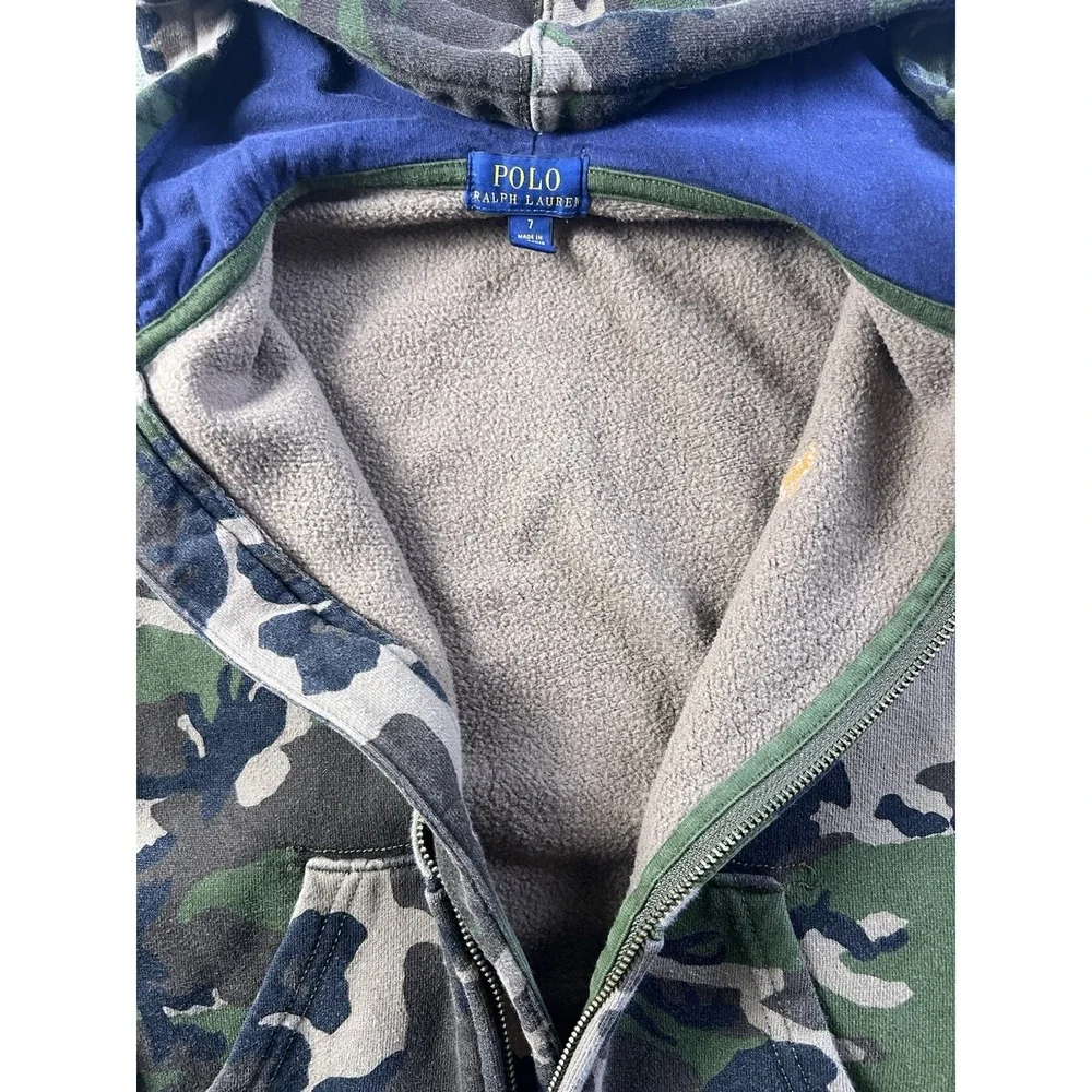 Polo Ralph Lauren Jacket Youth 7 Boys Camouflage Full Zip Hooded Pockets Preppy